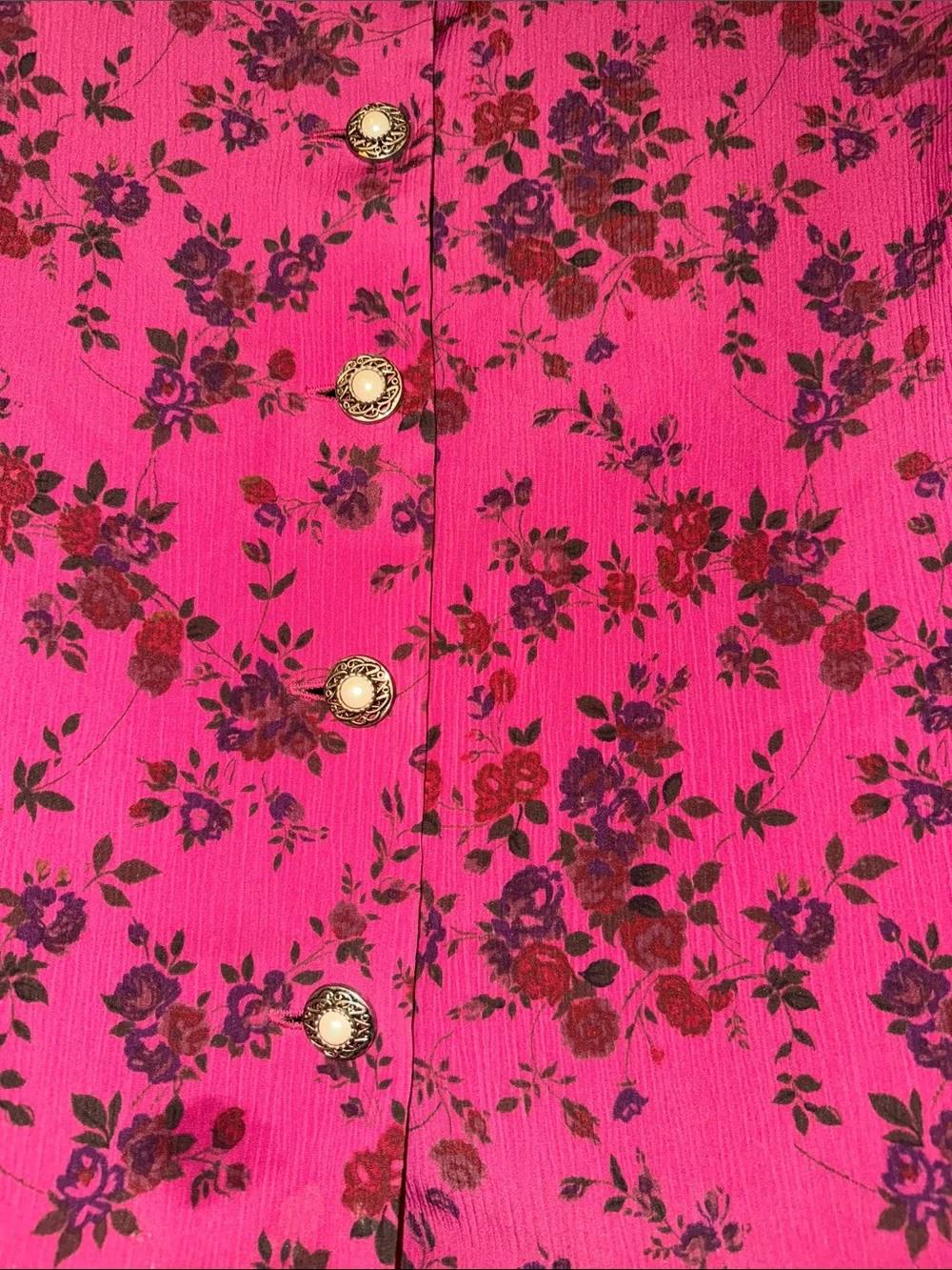 Vintage Leslie Fay Magenta Floral Two-Piece - Short Sleeve Top & Skirt